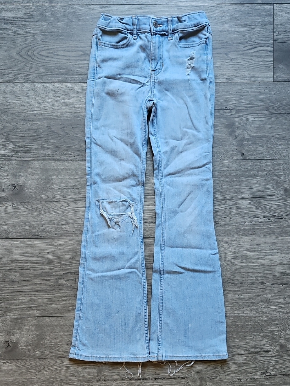 Abercrombie Kids High Rise Flare Jeans Distressed Light Wash Size 7/8 Long